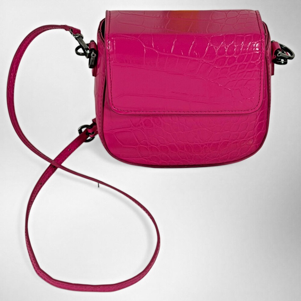 Zara Hot Pink Croc Embossed Crossbody Satchel Bag